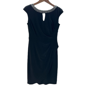 Designer Black Jewel Embellished Cocktail Wrap Dress Size 10